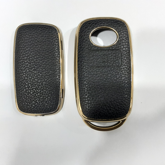 Toyota Raiz Leather TPU Car Key Cover (Black & Brown)