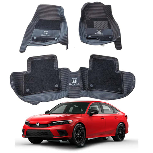 Honda Civic 10D Floor Mats Black With Black Grass 3 Pcs - Model 2022-2023