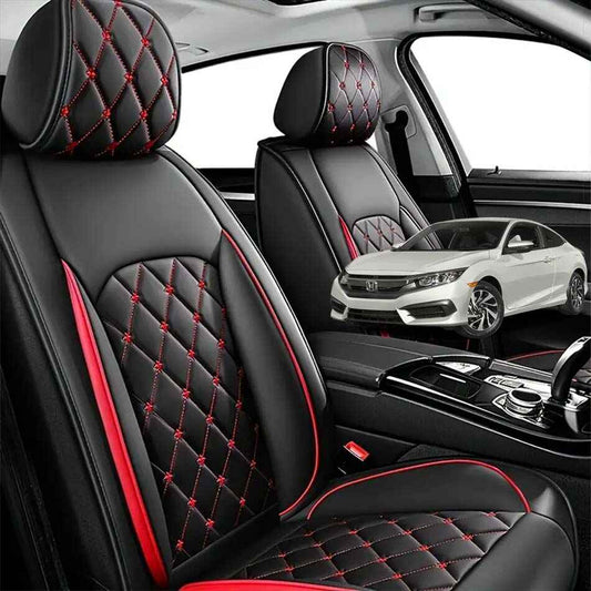Honda Civic Seat Cover Japanese Leather Black with Red Stitch Model 2016-2021