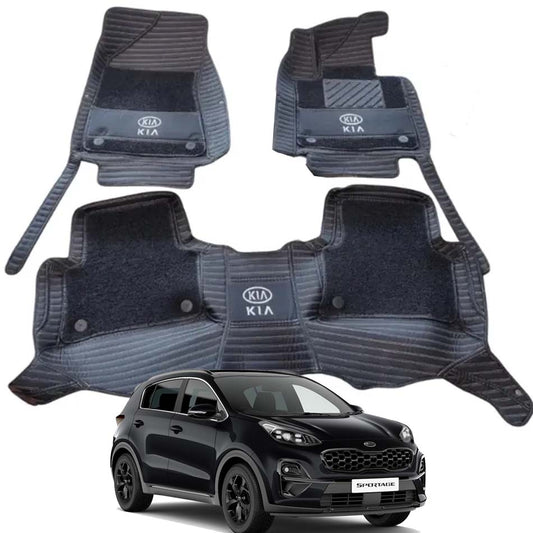 KIA Sportage 10D Floor Mats Black With Black Grass With Logo 3 Pcs - Model 2019-2021