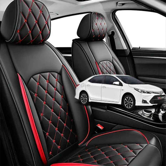 Toyota Corolla Seat Cover Japanese Leather Black With Red Stitch Model 2015-2024