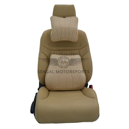 Motorsports Embossed Nappa Leather Memory Foam Lumbar Support Cushions Set (Headrest + Backrest)