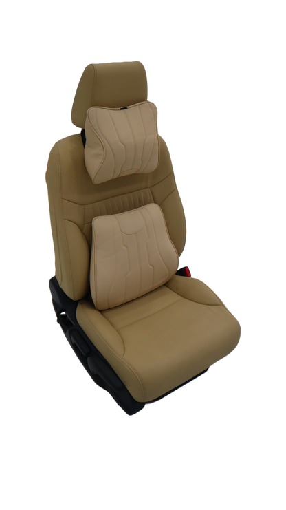 Motorsports Embossed Nappa Leather Memory Foam Lumbar Support Cushions Set (Headrest + Backrest)