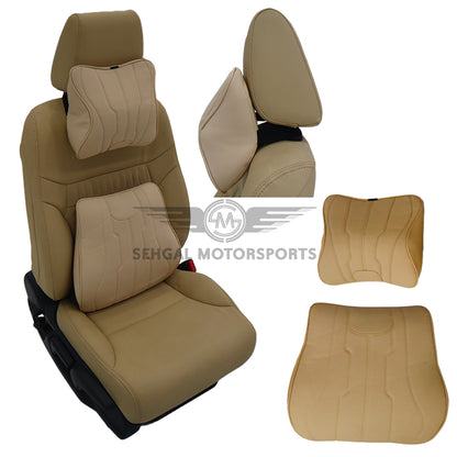 Motorsports Embossed Nappa Leather Memory Foam Lumbar Support Cushions Set (Headrest + Backrest)