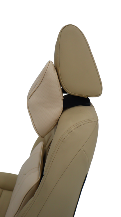 Motorsports Embossed Nappa Leather Memory Foam Lumbar Support Cushions Set (Headrest + Backrest)