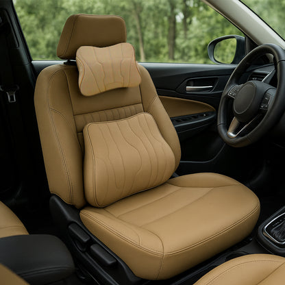 Motorsports Embossed Nappa Leather Memory Foam Lumbar Support Cushions Set (Headrest + Backrest)