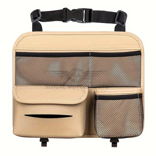 Motorsports Car Seat Back Hanging Leather Seat Organizer & Tissue Box Storage