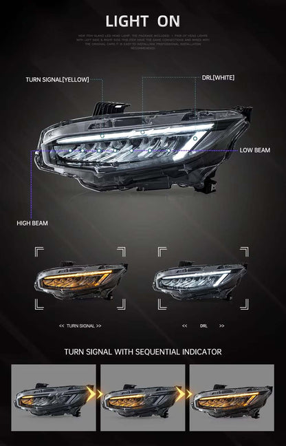 Honda Civic X Head Light Audi Style Model 2017-2021