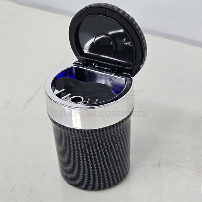 Portable Premium Ceramic Car Ashtray Black & Carbon Fiber Large (With LED)