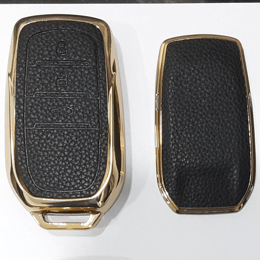 Toyota Land Cruiser Leather TPU Car Key Cover (3 Button) Model 2019 (Black & Brown)