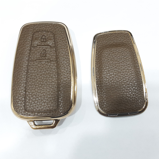 Toyota Yaris Leather TPU Car Key Cover (Black & Brown)