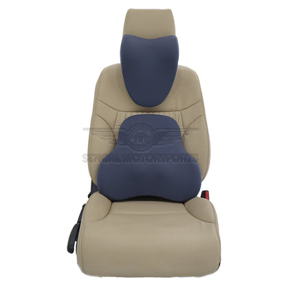 Motorsports Smooth Memory Foam Car Seat Cushion Set (Headrest + Backrest) Blue Grey