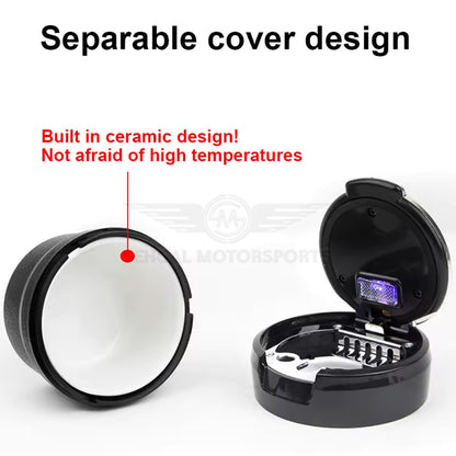 Portable Premium Ceramic Car Ashtray Black with Cup Holder & LED