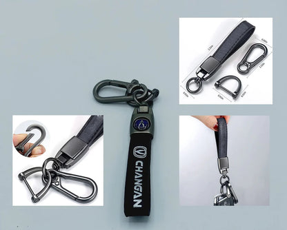 Leather Strap Hook keychain with Logo Black (DM14)