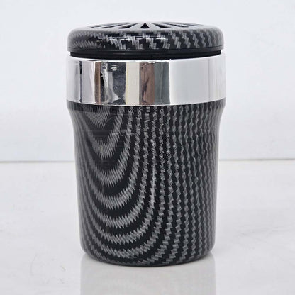 Portable Premium Ceramic Car Ashtray Black & Carbon Fiber Large (With LED)