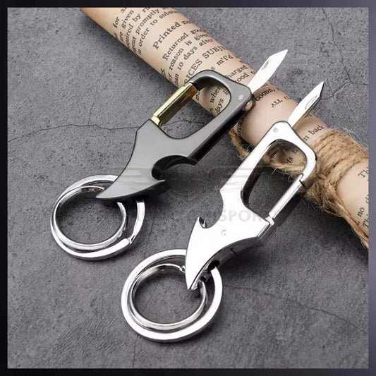 Metallic Square Hook Bottle Opener Key Chain with Small Knife (DM43)