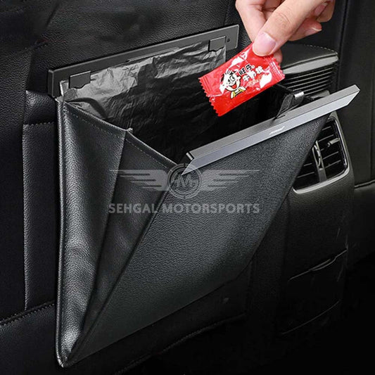Motorsports Car Seat Back Magnetic Pocket / Trash Basket (Black)
