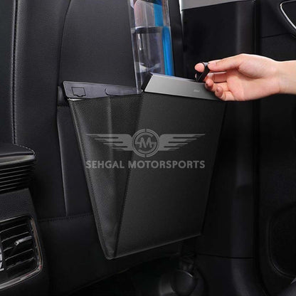 Motorsports Car Seat Back Magnetic Pocket / Trash Basket (Black)