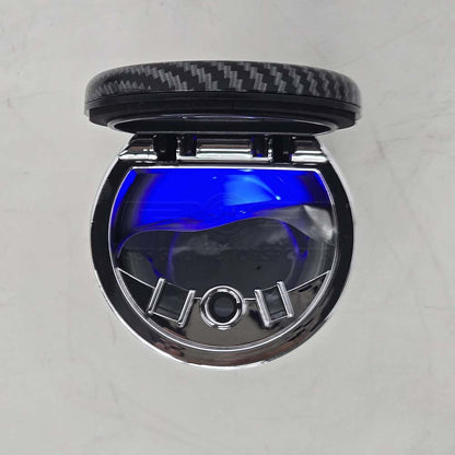 Portable Premium Ceramic Car Ashtray Black & Carbon Fiber Large (With LED)