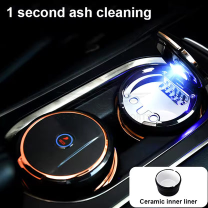 Portable Premium Ceramic Car Ashtray Black with Cup Holder & LED