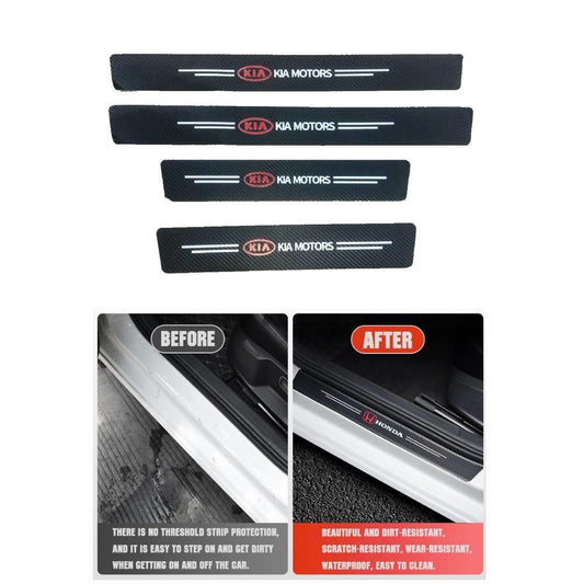 KIA Logo Side Door Sill Scuff Plate Protection Strips (Carbon Fiber)