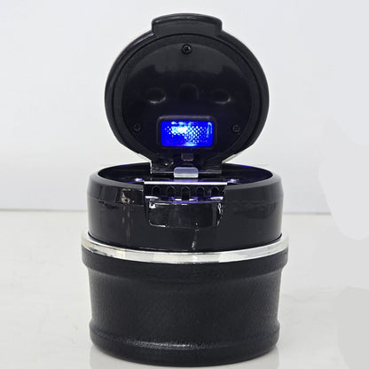 Portable Premium Ceramic Car Ashtray Black with Cup Holder & LED