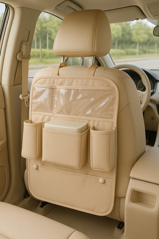 Motorsports Medium Sized Leather Back Seat Organizer with Extra Plastic Pocket