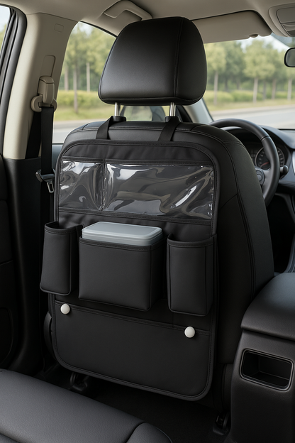 Motorsports Medium Sized Leather Back Seat Organizer with Extra Plastic Pocket