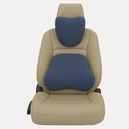 Motorsports Smooth Memory Foam Car Seat Cushion Set (Headrest + Backrest) Blue Grey