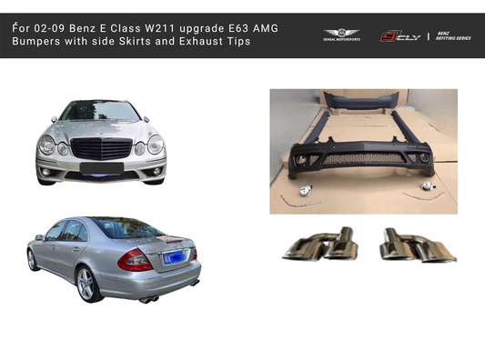 Mercedes Benz E Class W211 E63 AMG Bumpers with Side Skirts and Exhaust Tips Model: 02-09