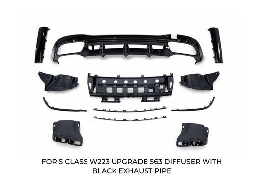Mercedes Benz S Class W223 S63 Diffuser with Black Exhaust Tips and Front Lip