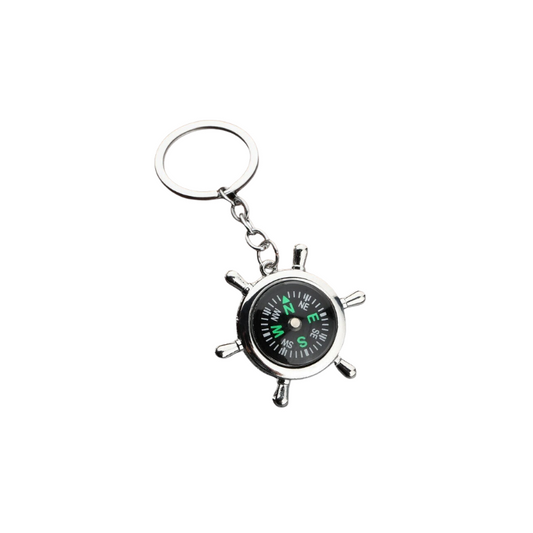 Key Chain Compass in Ship Wheel Chrome