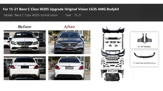Mercedes Benz C Class W205 C63 AMG Body Kit with GT fender & AMG Hood Model: 2019-21