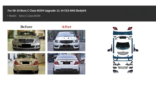 Mercedes Benz C Class W204 2007-2011 Conversion to 2012-2014 C63 Complete Body Kit