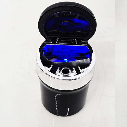 Portable Premium Ceramic Car Ashtray Black & Carbon Fiber Large (With LED)