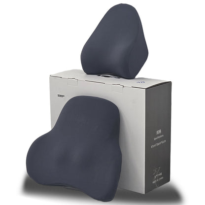 Motorsports Smooth Memory Foam Car Seat Cushion Set (Headrest + Backrest) Blue Grey