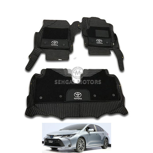 Toyota Corolla 10D Floor Mats Black With Black Grass With Logo 3 Pcs - Model 2016-22